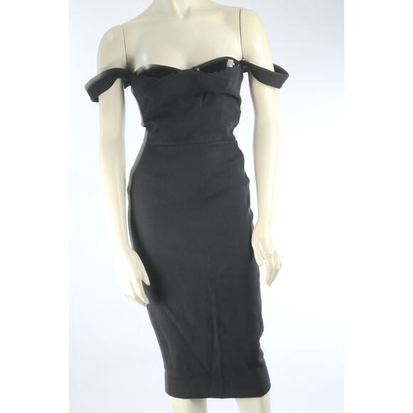 Victoria Beckham Black Sleeveless Fitted Midi Sheath Dress Size 2 - Picture 4 of 16